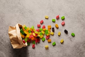 plant-based gummies in a paper bag